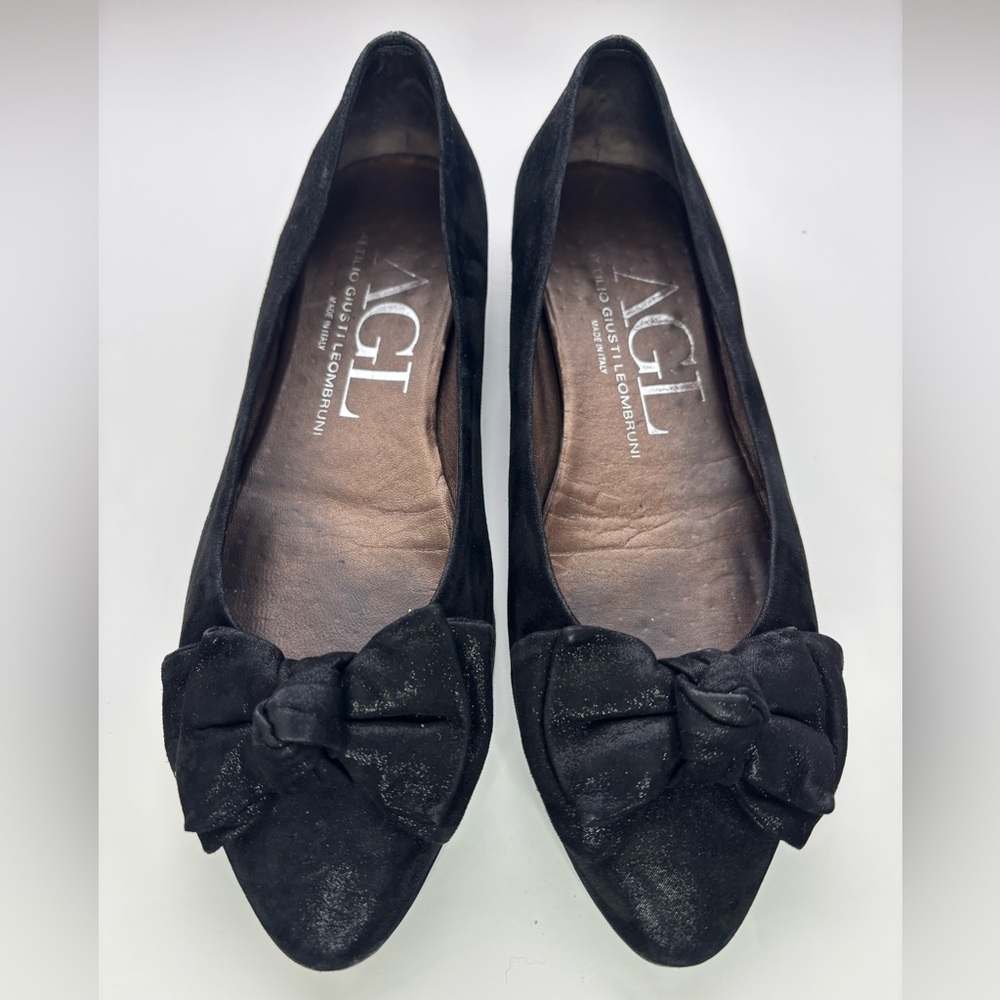 AGL Black Suede Bow Flats